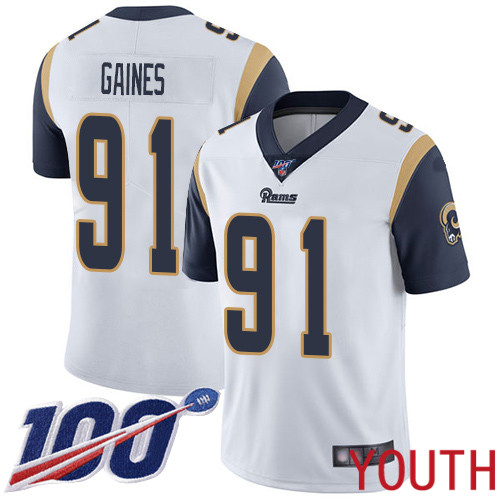 Los Angeles Rams Limited White Youth Greg Gaines Road Jersey NFL Football #91 100th Season Vapor Untouchable